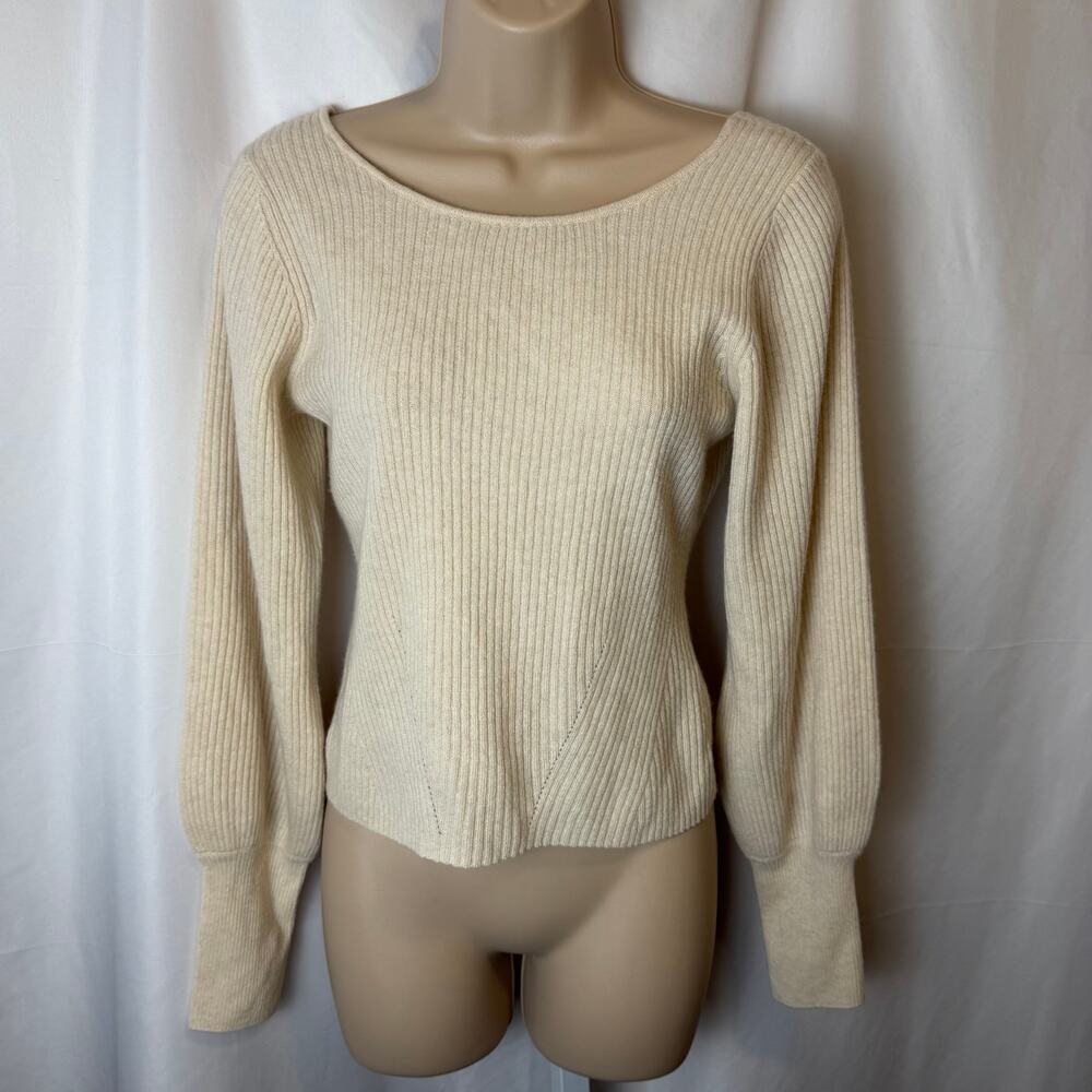 Reformation S Cashmere Ribbed Tie Back Sweater Cream Open Tie Back Sustainable